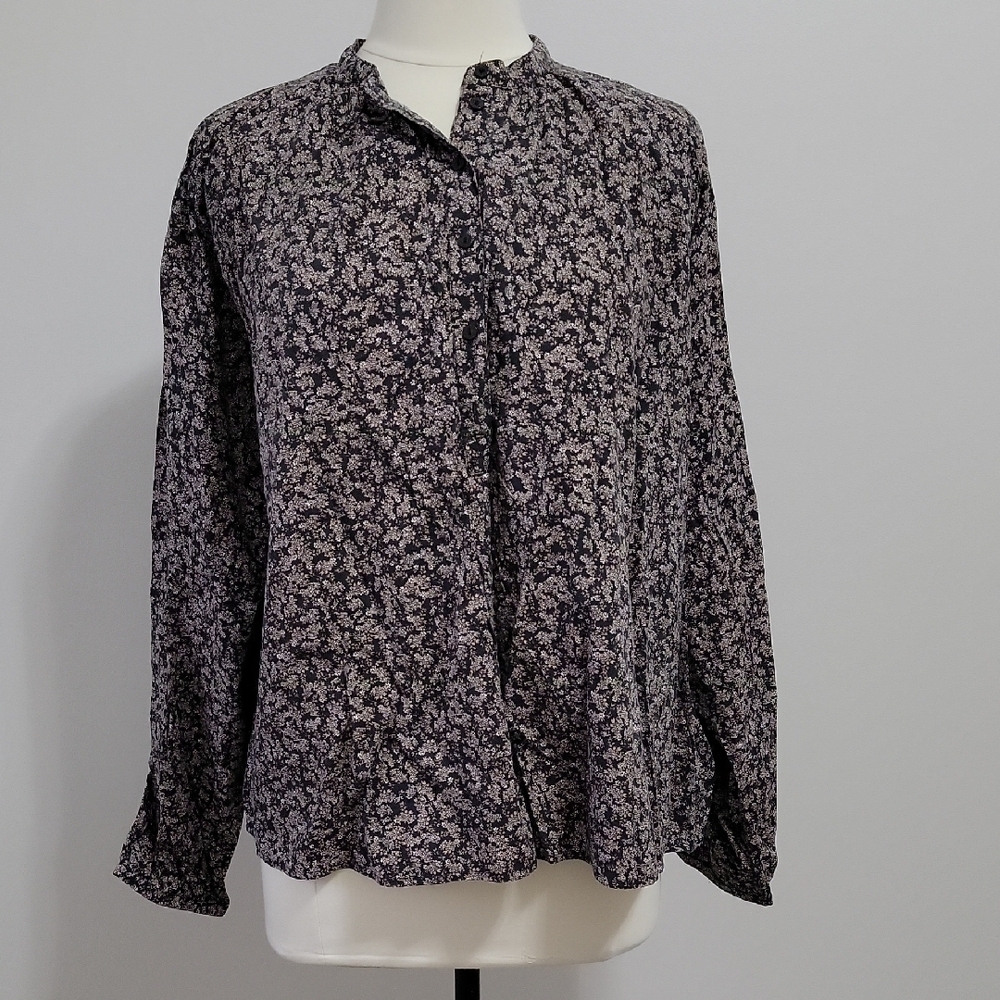 Universal Thread Black and White Floral Blouse Women's Size XL Cotton Blend